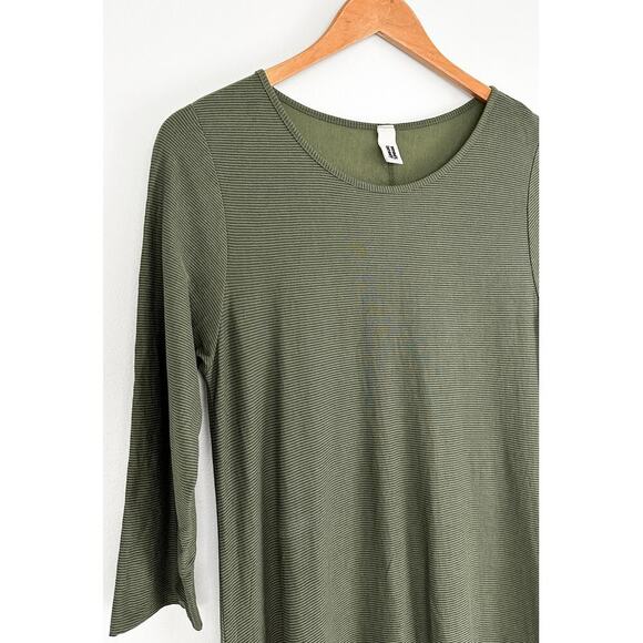 Wendy Trendy Lagenlook Olive Green Cotton Micro Stripe Maxi Dress one size - Picture 2 of 8